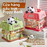 Con heo đất hình ngôi nhà dễ thương dành cho trẻ em sáng tạo dung tích lớn hình gấu trúc có chìa khóa