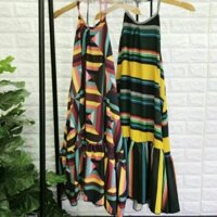 (Còn họa tiết vuông) Đầm suông cổ yếm bèo lai
