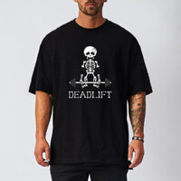 Con Người Skeleton Deadlift Barbell Tập Gym Quần Áo Nam Thể Dục Quá Khổ Rời Áo Lưới Nhanh Khô Tay Ngắn Tee
