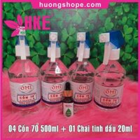 Cồn sát khuẩn OMI 70 - Combo 4 chai 500ml + Chai tinh dầu 20ml