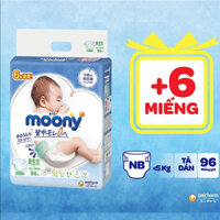 [CỘNG 6 MIẾNG] TÃ DÁN SƠ SINH Moony Newborn NB 90 miếng - Nhập khẩu Nhật Bản