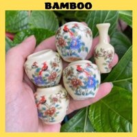 Cóng chim khuyên Bamboo cóng chim dán decal tàu chất liệu sứ kèm tai tre cao cấp