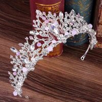 Công Chúa Cô Dâu Vương Miện Vàng Tóc Trang Sức Pha Lê Hồng Đám Cưới Tóc Hình Lá Mũ Đội Đầu Phụ Kiện Tóc
