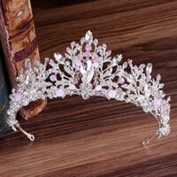 Công Chúa Cô Dâu Vương Miện Vàng Tóc Trang Sức Pha Lê Hồng Đám Cưới Tóc Hình Lá Mũ Đội Đầu Phụ Kiện Tóc