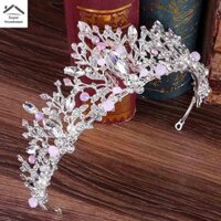 Công Chúa Cô Dâu Vương Miện Vàng Tóc Trang Sức Pha Lê Hồng Đám Cưới Tóc Hình Lá Mũ Đội Đầu Phụ Kiện Tóc