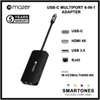 Cổng Chuyển Đổi Mazer USB-C 6-in-1 HUB Type C to HDMI 4K USB 3.0 x3 RJ45 PD 87W bảo hành 5 năm