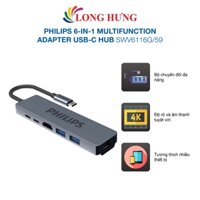 Cổng chuyển đổi Philips 6-in-1 Multifunction Adapter USB-C Hub SWV6116G/59 - Hàng chính hãng