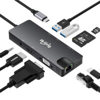 Cổng Chuyển HyperDrive Hub USB Type C 9 Cổng Ikling Ethernet SD Mircro SD VGA UHD HDMI Audio USB3.0 Cho Macbook SamSung