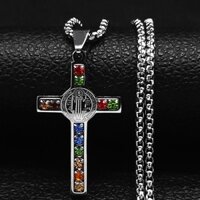 Công Giáo Chúa Giêsu Thánh Giá Thép Không Gỉ Vòng Cổ Thánh Benedict Pha Lê Đức Trinh Nữ Maria Mặt Dây Chuyền Thánh Giá Nam Dây Chuyền Trang Sức