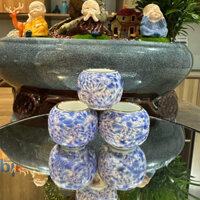 Cóng sứ chào mào hàng Bát Tràng mẫu Bách hoa xanh miệng viền kim gắn sẵn tai