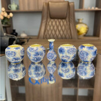 Cóng sứ chim khuyên,hút mật hàng Bát Tràng mẫu bách hoa xanh gắn sẵn tai 1.2