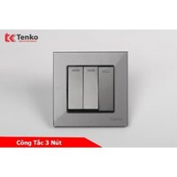 Công Tắc 3 Hạt Âm Tường Mặt Vuông Kính Cường Lực Tenko TK-F71-D-03 Xám