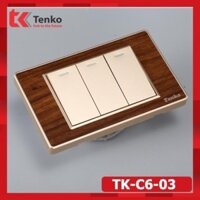 Công Tắc 3 Hạt VÂN GỖ Bo Viền Vàng - Thương Hiệu Nhật Bản Tenko TK-C6-03