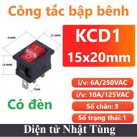 Công tắc bập bênh KCD1 3P-1TT 15x20mm có đèn, Công tắc màu đỏ