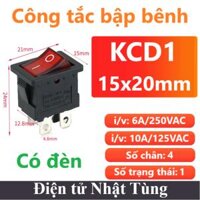 Công tắc bập bênh KCD1 4P-1TT 15x20mm có đèn, Công tắc màu đỏ