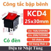 Công tắc bập bênh KCD4 6P-2TT 25x30mm Có đèn, Công tắc màu đỏ