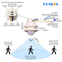 Công tắc cảm ứng chuyển động cảm biến hồng ngoại thông minh tự động bật tắt có 2x3 điều chỉnh SS-PIR2 - m50w 2đ chỉnh x3