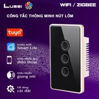 Công tắc cảm ứng thông minh 3 nút, mặt gương 2,5d (Chữ Nhật, lõm,Viền Nhôm)