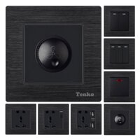 Công Tắc Chiết Áp Quạt Cao Cấp Âm Tường Mặt Vuông Kim Loại Xước Đẹp Màu ĐEN TK-F71B-62
