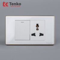 Công Tắc Ổ Cắm 3 Chấu Âm Tường Cao Cấp Mặt Kính Cường Lực Viền Nhôm Cao Cấp TK-C18W-041 Dùng Đế Âm Chữ Nhật Thông Dụng