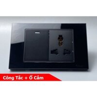 Công Tắc + Ổ Cắm Điện 3 Chấu Âm Tường Mặt Kính Cường Lực Cao Cấp TENKO TK-C18-041 ĐEN