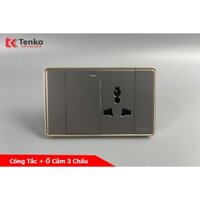 Công Tắc Ổ Cắm Điện Âm tường Tràn Viền TENKO TK-C1-039 Xám Viền Vàng