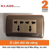 (Công tắc ổ cắm KLASS) Ổ cắm đôi đa năng, hình chữ nhật, màu vàng đồng, KLASS 11KV1 118KV1-030