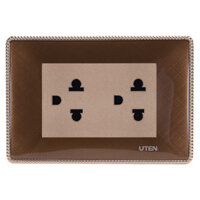 Công tắc ổ cắm Uten Q120 mặt viền đế âm chữ nhật - Bộ 2 ổ cắm 3 chấu