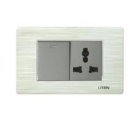 Công tắc ổ cắm Uten V7 mặt viền đế âm chữ nhật - Bộ 1 ổ cắm và 1 công tắc