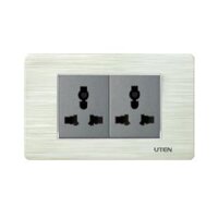 Công tắc ổ cắm Uten V7 mặt viền đế âm chữ nhật - Bộ 2 ổ cắm 3 chấu