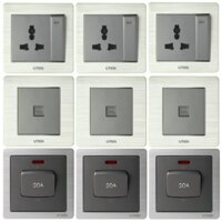Công tắc ổ cắm vuông Uten V6 màu ghi xám - Combo công tắc và ổ cắm đa năng mặt vuông Uten