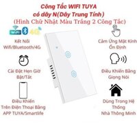 Công Tắc Wifi TUYA Hình Chữ Nhật Màu Trắng Cảm Ứng Có Dây Trung Tính N 2 Nút Điều Khiển Qua APP