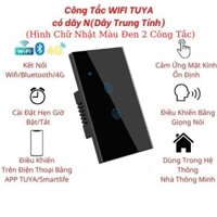 Công Tắc Wifi TUYA Hình Chữ Nhật Màu Đen Cảm Ứng Có Dây Trung Tính N 2 Nút Điều Khiển Qua APP