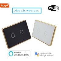 Công Tắc Wifi Viền Vàng Tuya, Công Tắc Thông Minh Tuya 2 Nút Cảm Ứng Chữ Nhật Hẹn Giờ Điều Khiển Từ Xa Qua App