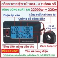 Công tơ điện tử 6 thông số 220v- 100A 2200W, Máy đo điện áp cường độ dòng điện công suất ampe kế 6 in 1