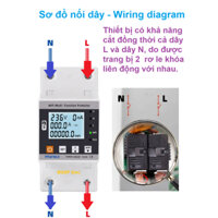 Công tơ điện tử, RCBO, Aptomat 1 pha TVPS1-63LW 63A 2P, cắt đồng thời cả hai dây L và N