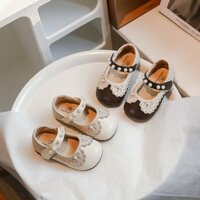 Congme 2-9 Yrs Bé Gái Giày Da Bé Tập Đi Trẻ Em Ren Ngọc Trai Giày Đế Bằng Dễ Thương Mềm Mại Công Chúa Giày Đầm Giày
