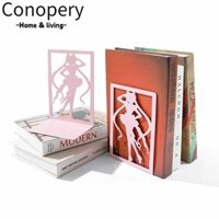 Conopery 2 chiếc Bookends lưu trữ máy tính để bàn, Bookend thủy thủ mặt trăng bằng kim loại rỗng, Trang trí văn phòng nghệ thuật hoạt hình