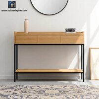 Console_89. Bàn console gỗ Veneer Sồi, có 3 ngăn hộc kéo và 1 tầng kệ gỗ.