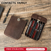 CONTACTS FAMILY Retro Điên Ngựa Da Bút 6 Khe Cắm Handmade Snap Nam Bút Hộp Bảo Quản Du Lịch Di Động