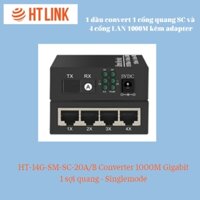Converter Quang 1 cổng quang SC 1000M và 4 cổng LAN HTLINK HT-14G-SM-SC-20A/B chuẩn 1000M