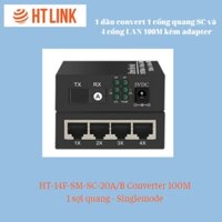 Converter Quang 1 cổng quang SC 100M và 4 cổng LAN HTLINK HT-14F-SM-SC-20A/B chuẩn 100M