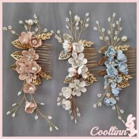 Coo Cô Dâu Phụ Kiện Tóc Hoa Handmade Kẹp Tóc Ngọc Trai Kim Cương Giả Lược Tóc