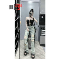 (COOL156) QUẦN JEAN NỮ ỐNG RỘNG RÁCH CÀO ĐÙI NHIỀU