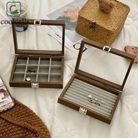 Coolcells Hộp đựng đồ trang sức bằng gỗ, Hộp đựng đồ trang sức có nắp thủy tinh, Hộp đựng đồ trang sức thời trang Bông tai trưng bày nhẫn dung tích lớn / Màn hình bông tai