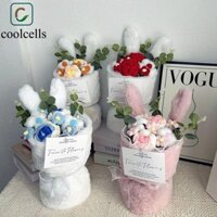 Coolcells Sang Trọng Dệt Kim Bó Hoa, Hình Tai Thỏ Len Hoàn Thành Móc Hoa, Hoạt Hình Nhiều Màu Sắc Dệt Kim Vải Hoa Hồng Bọc Hoa Trang Trí Đám Cưới