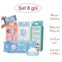 Coombo 5 Bịch Khăn Giấy Ướt Mini Dễ Thương Bỏ Túi Tiện Lợi ( túi 8 gói )