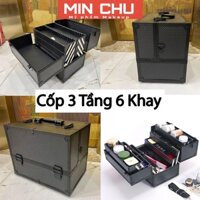 Cốp 3 tầng 6  khay đựng đồ makeup nail,mi,phun xăm có chìa khóa
