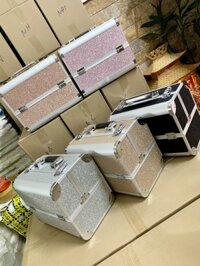 Cốp nhôm nhũ kim tuyến 2 tầng 4 khay đựng đồ nail - mi - make up - phun xăm bền đẹp, chắc chắn