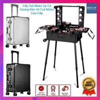 Cốp Thùng Trang Điểm Full Nhôm Có Gương Đèn & 4 Chân Cao Cấp - Vali Make Up Đèn LED Vỏ Nhôm Sang Trọng Chắc Chắn